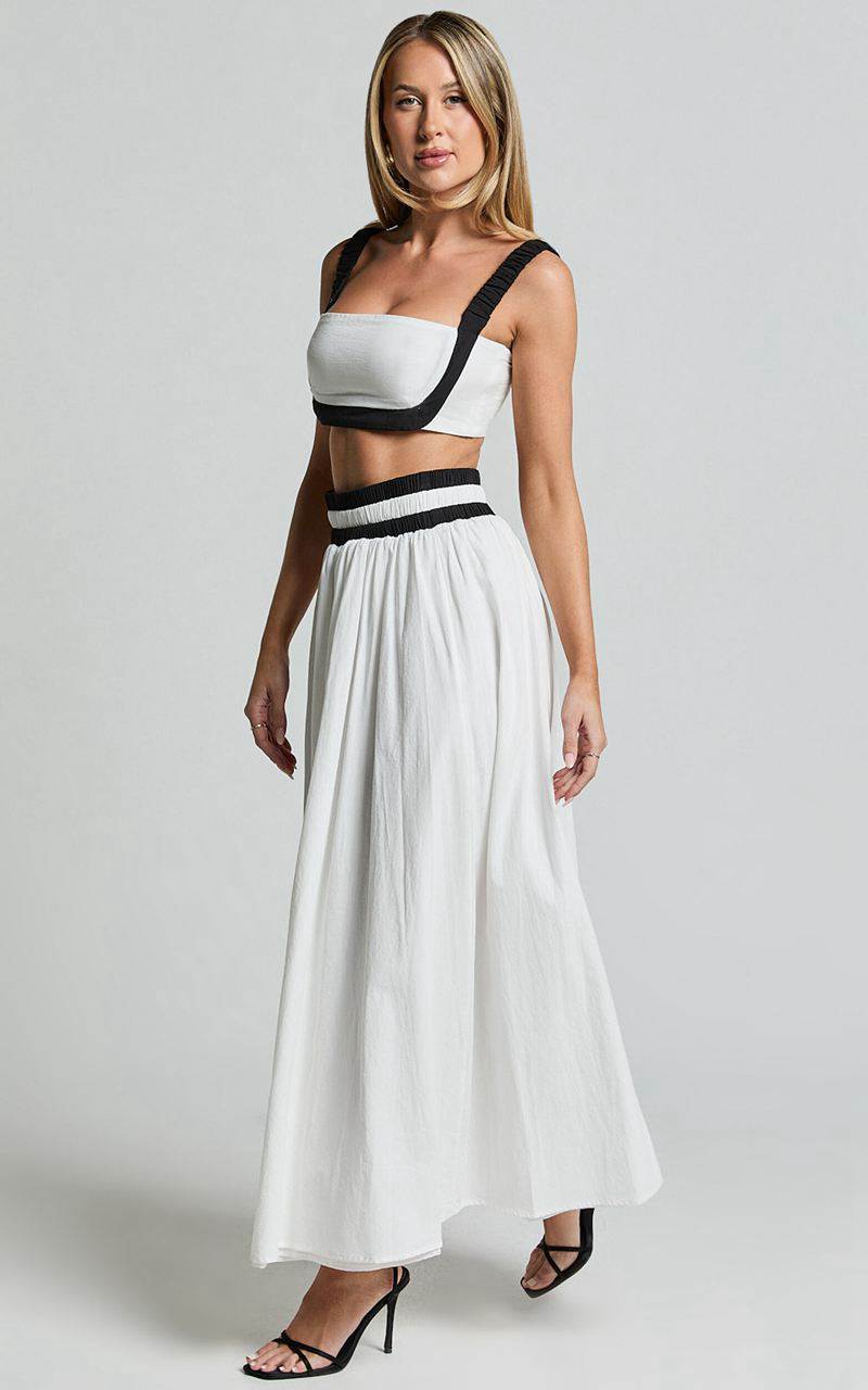 Showpo Sapphire Two Piece Set - Contrast Band Crop Top And A Line Maxi Skirt White & Black | RVWIPX295