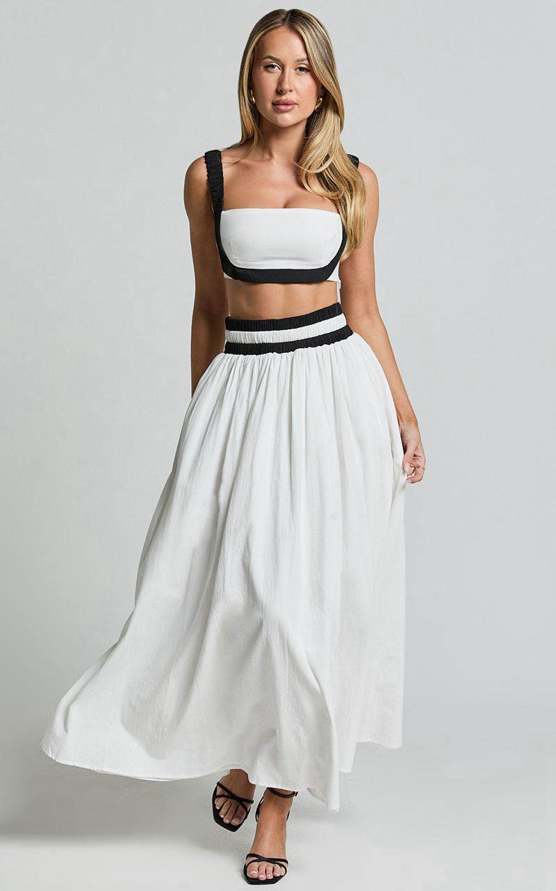 Showpo Sapphire Two Piece Set - Contrast Band Crop Top And A Line Maxi Skirt White & Black | RVWIPX295