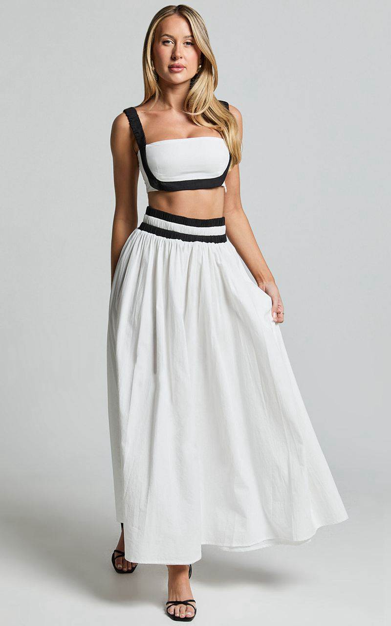 Showpo Sapphire Two Piece Set - Contrast Band Crop Top And A Line Maxi Skirt White & Black | RVWIPX295