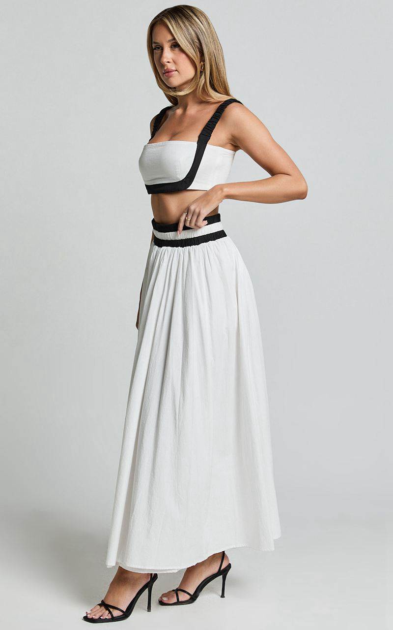 Showpo Sapphire Two Piece Set - Contrast Band Crop Top And A Line Maxi Skirt White & Black | RVWIPX295