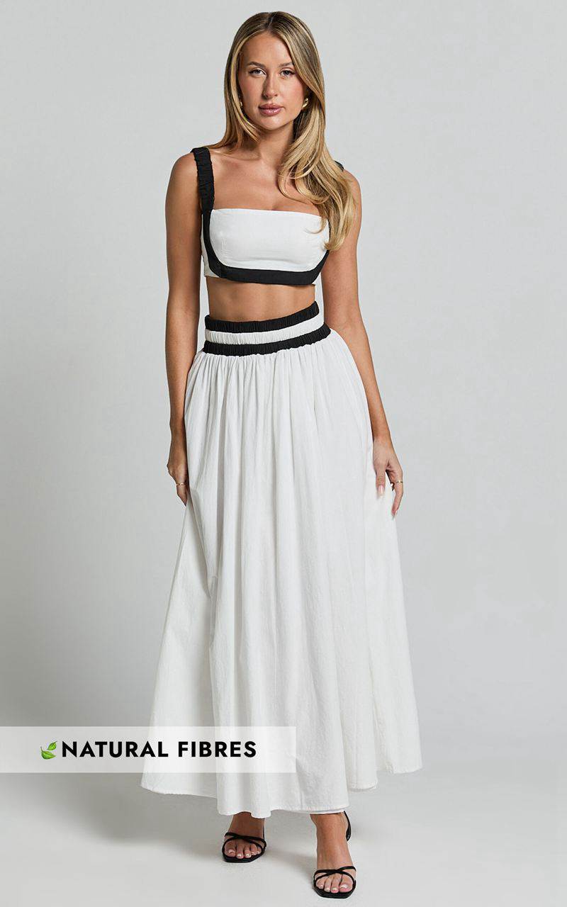 Showpo Sapphire Two Piece Set - Contrast Band Crop Top And A Line Maxi Skirt White & Black | RVWIPX295