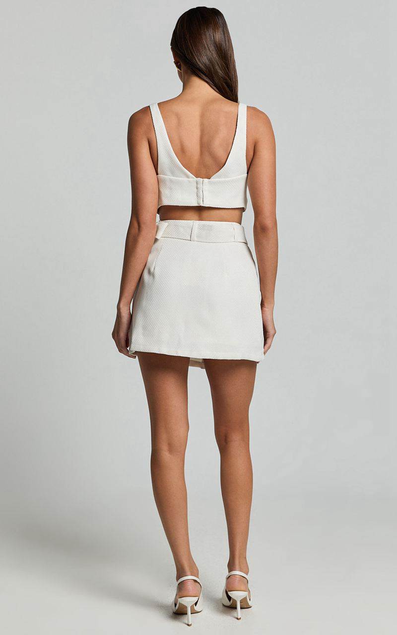 Showpo Sarah Two Piece Set - V Neck Crop Top And Belted Utility Mini Skirt Cream | AKWFHG497