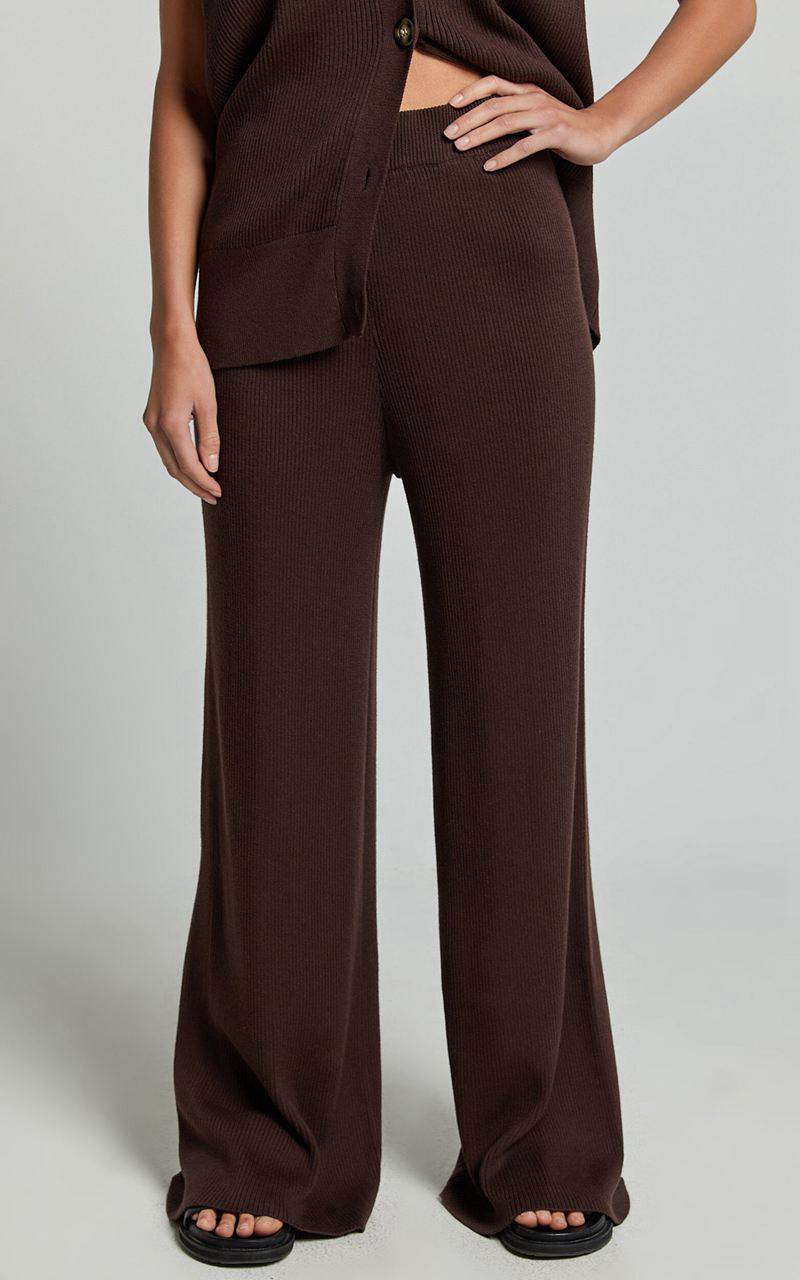 Showpo Sasha Pants - Knitted High Waist Wide Leg Pants Chocolate | CJVYKP598