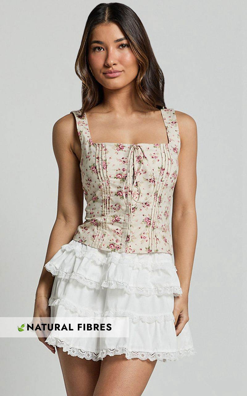 Showpo Selby Top - Square Neck Lace Up Corset Top Pink Floral | XBREAS279