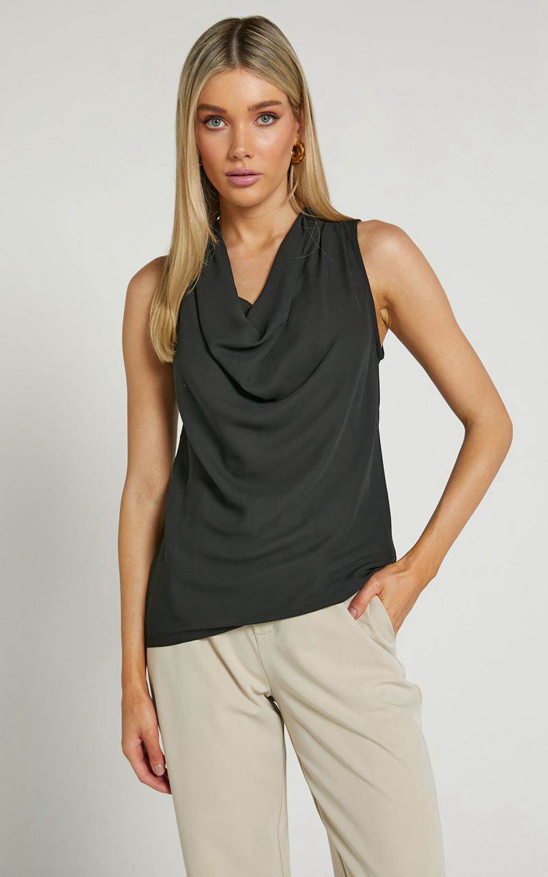 Showpo Serena Top - Cowl Neck Sleeveless Top Black | OWEHQD410