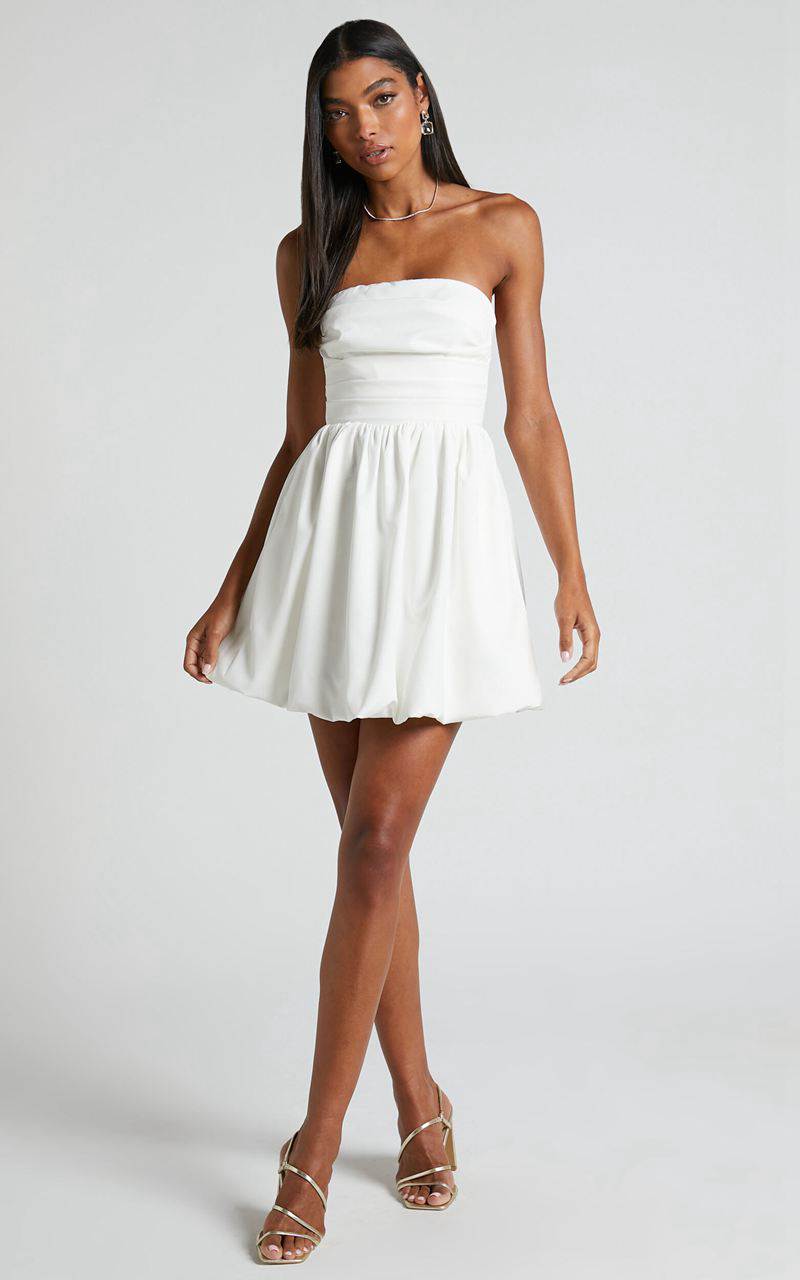 Showpo Shaima Mini Dress - Strapless Bubble Hem Dress White | UGHENW927