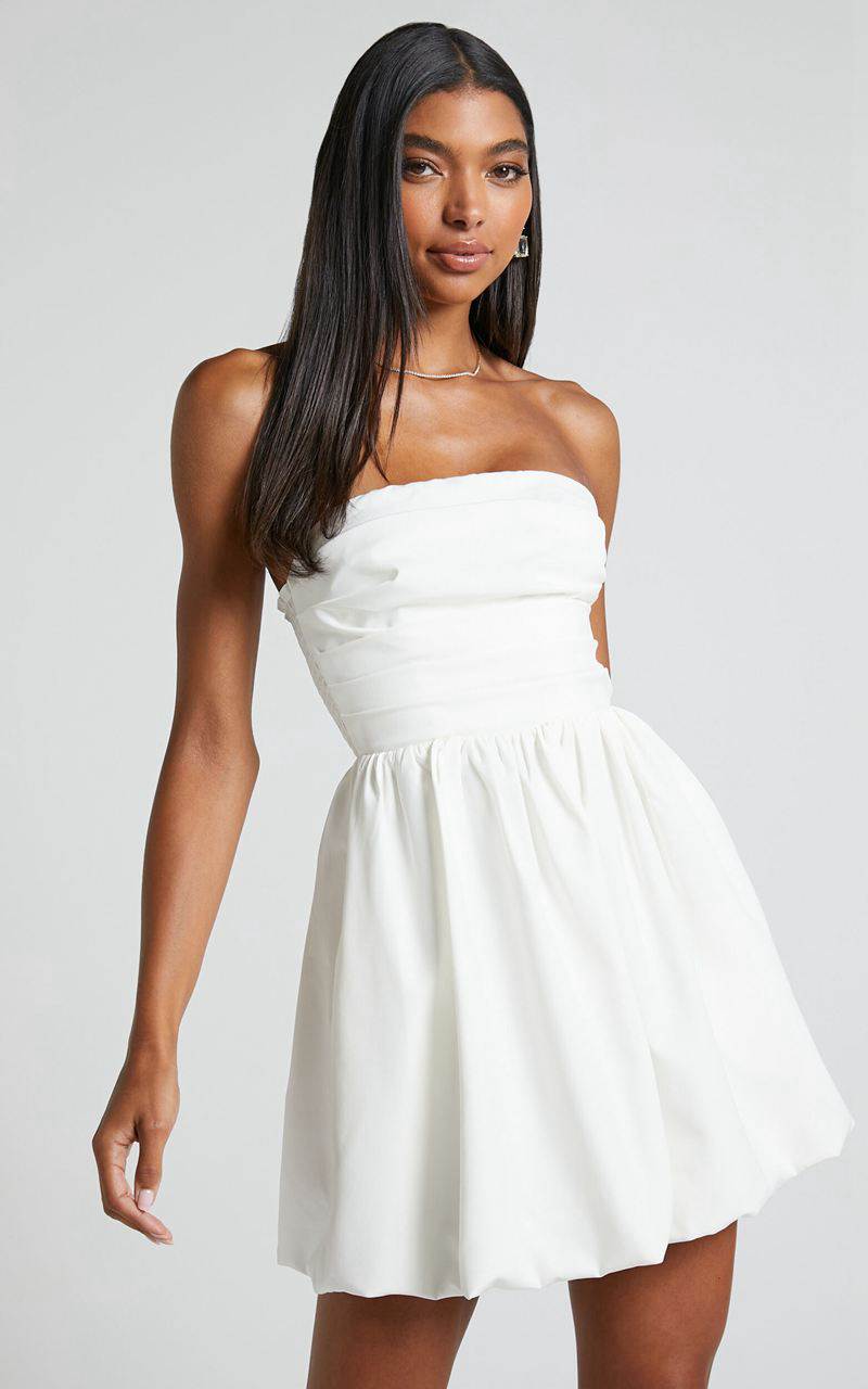 Showpo Shaima Mini Dress - Strapless Bubble Hem Dress White | UGHENW927