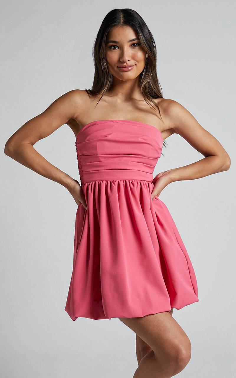 Showpo Shaima Mini Dress - Strapless Bubble Hem Dress Fondant Pink | HPRUEF649