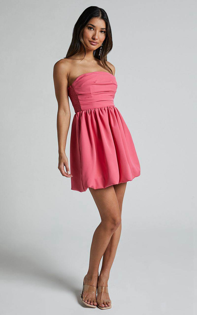 Showpo Shaima Mini Dress - Strapless Bubble Hem Dress Fondant Pink | HPRUEF649