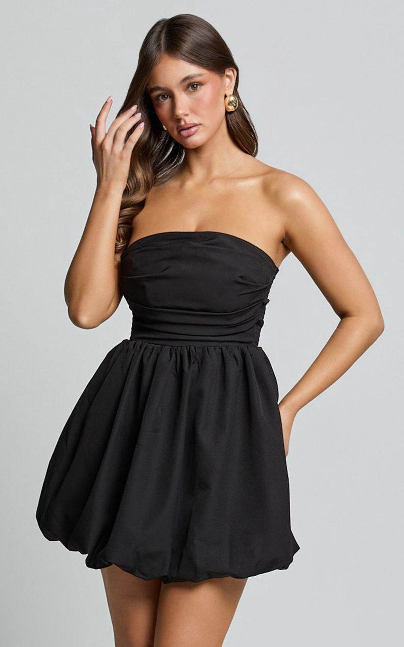 Showpo Shaima Mini Dress - Strapless Bubble Hem Dress Black | UWJHPA517