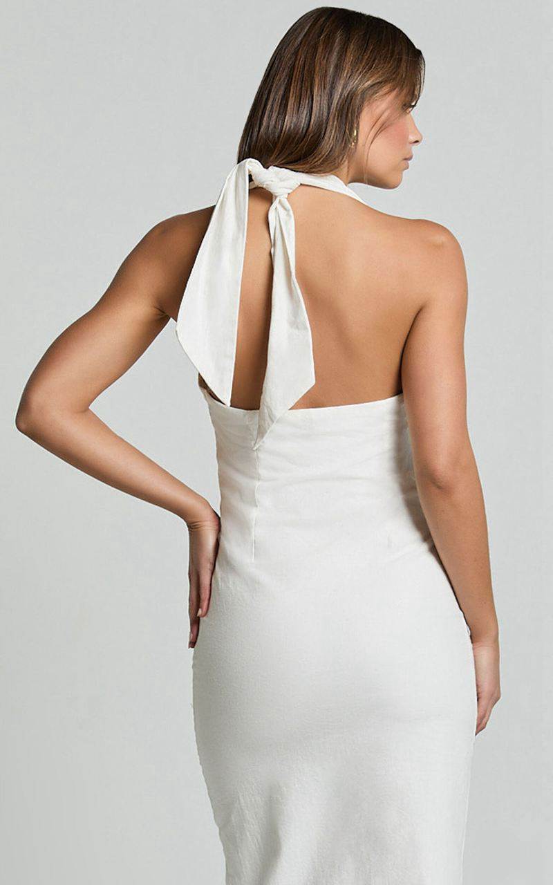 Showpo Shane Midi Dress - Button Through Halter Slip Dress White | DCXKPW586