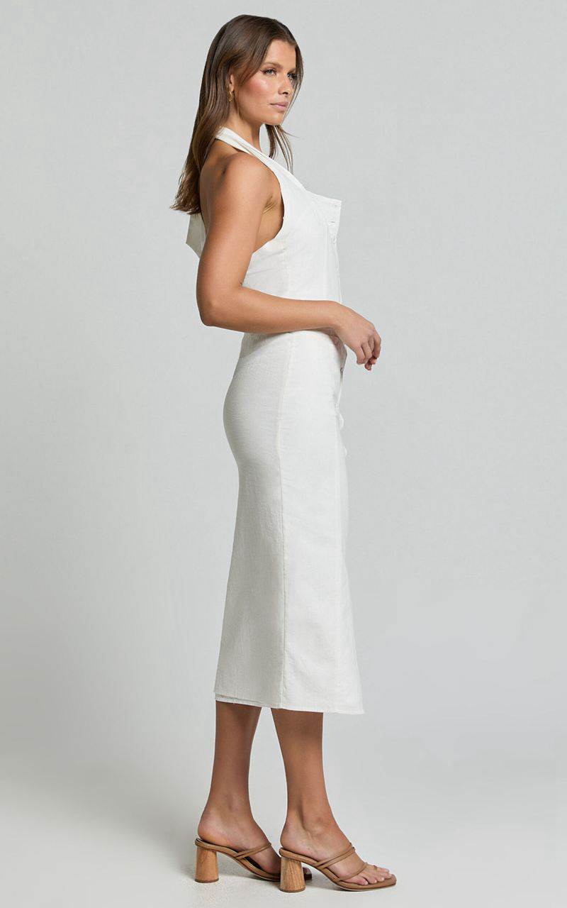 Showpo Shane Midi Dress - Button Through Halter Slip Dress White | DCXKPW586