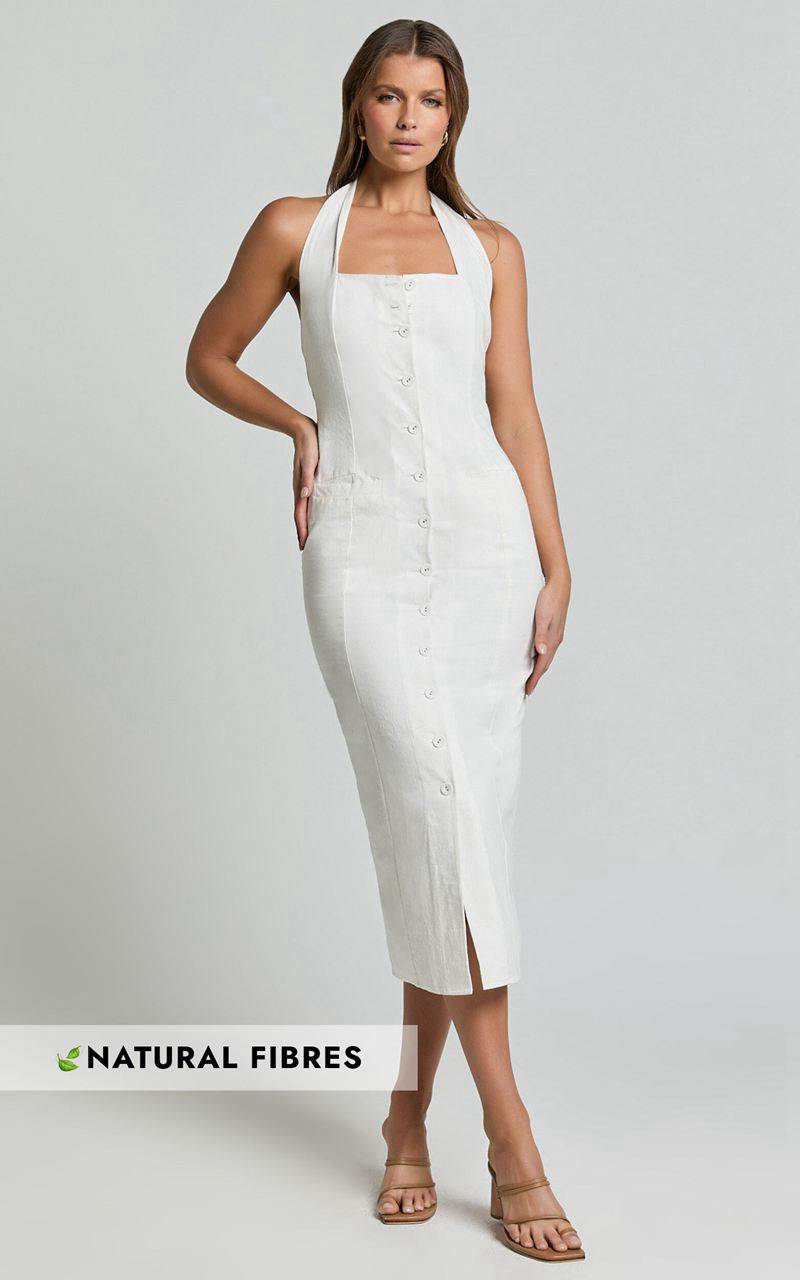 Showpo Shane Midi Dress - Button Through Halter Slip Dress White | DCXKPW586