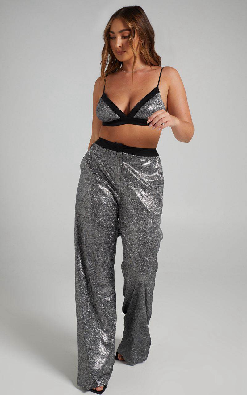 Showpo Sharleez Pants - Glitter High Waisted Tailored Wide Leg Pants Metallic | LWTYKC618