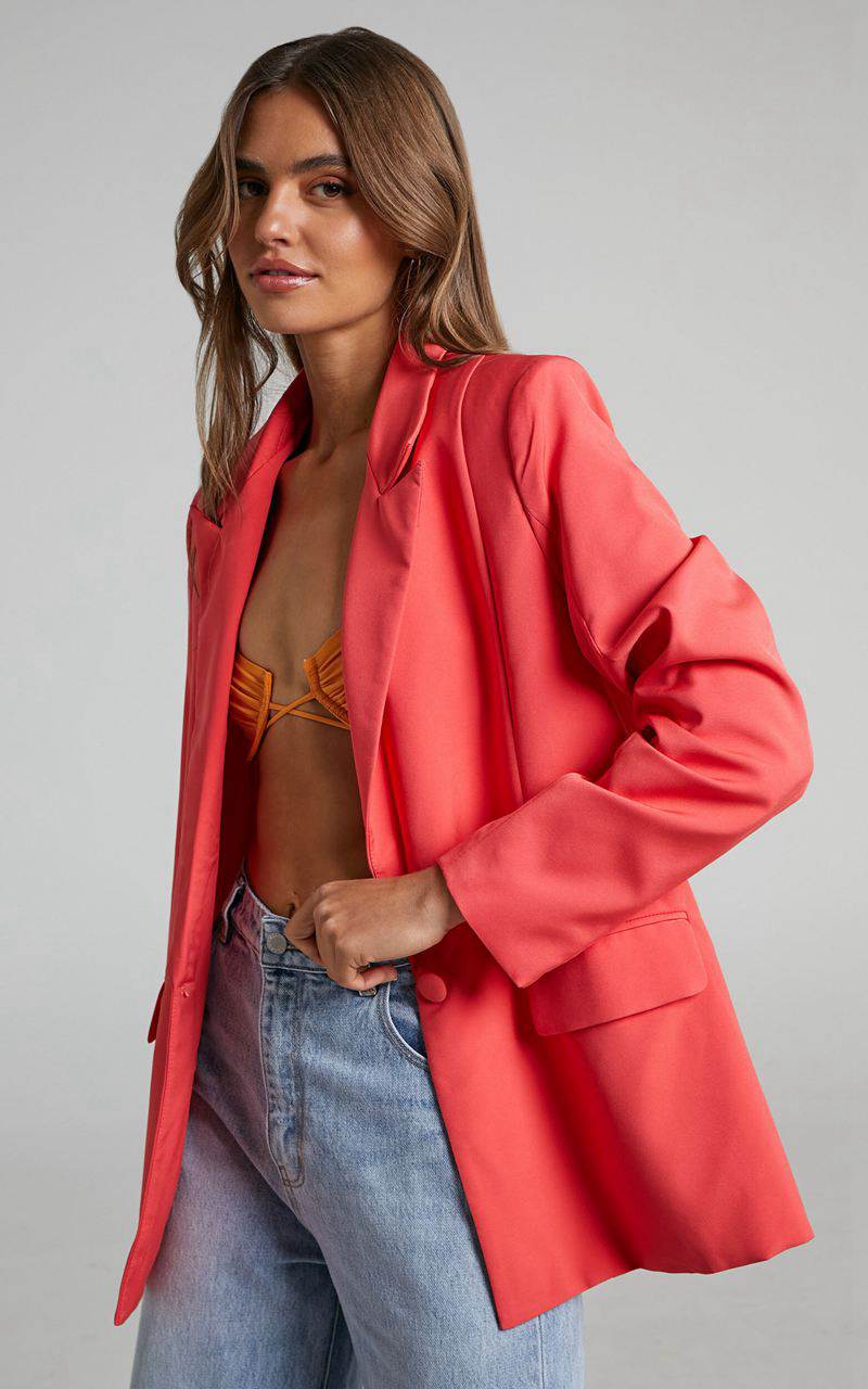 Showpo Sharmiel Blazer - Plunge Neck Oversized Longline Blazer Orange | XOJLRP475