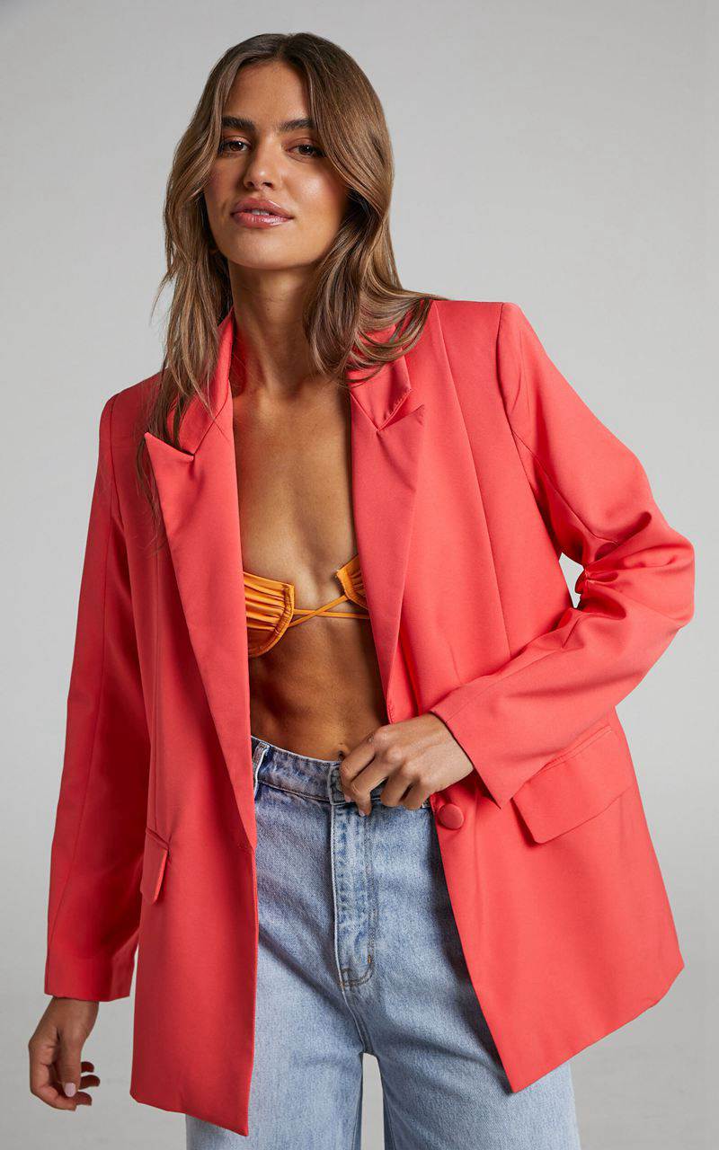 Showpo Sharmiel Blazer - Plunge Neck Oversized Longline Blazer Orange | XOJLRP475