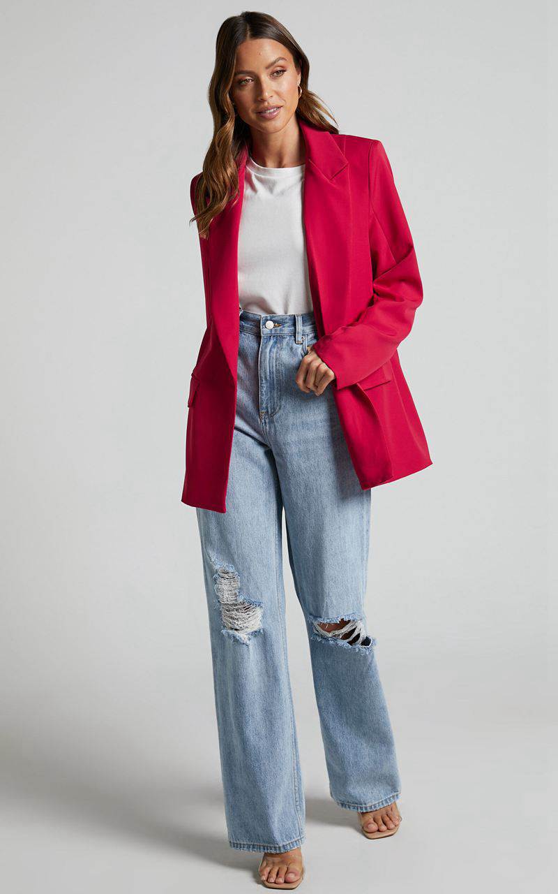 Showpo Sharmiel Blazer - Plunge Neck Oversized Longline Blazer Red | YFEZML723