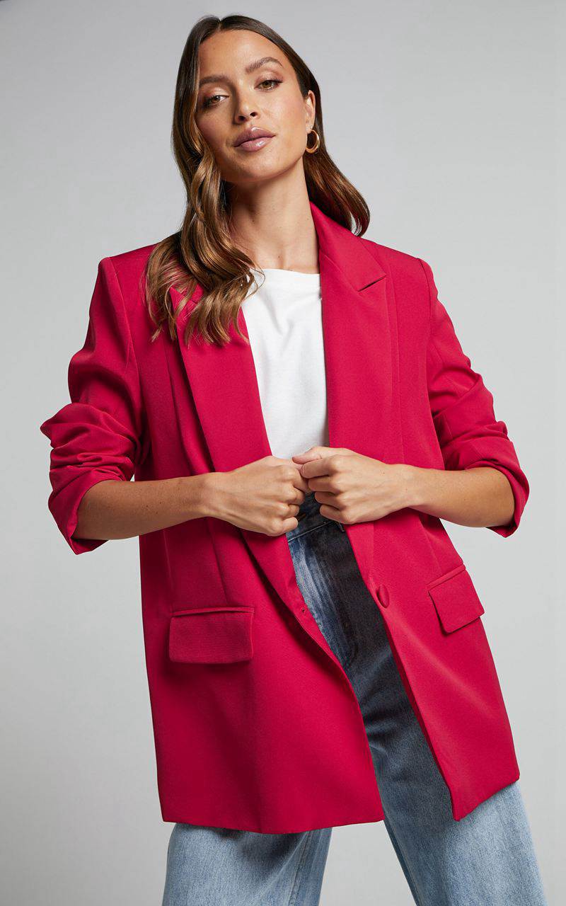 Showpo Sharmiel Blazer - Plunge Neck Oversized Longline Blazer Red | YFEZML723