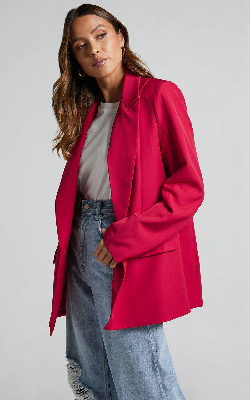 Showpo Sharmiel Blazer - Plunge Neck Oversized Longline Blazer Red | YFEZML723