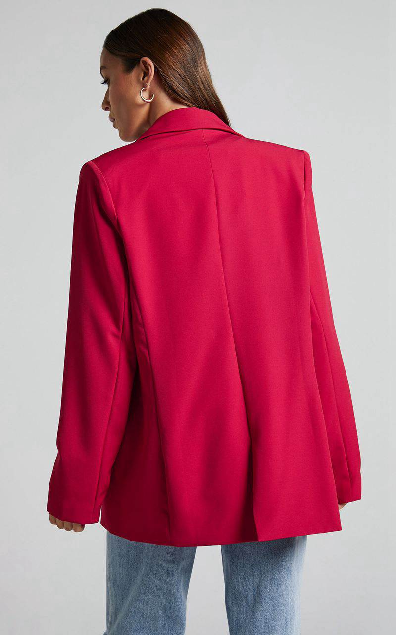 Showpo Sharmiel Blazer - Plunge Neck Oversized Longline Blazer Red | YFEZML723