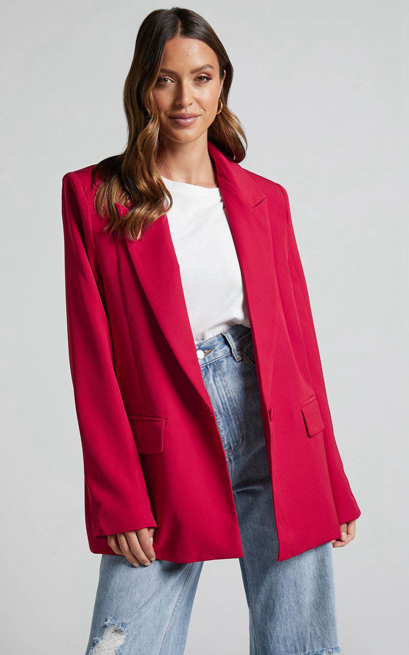 Showpo Sharmiel Blazer - Plunge Neck Oversized Longline Blazer Red | YFEZML723