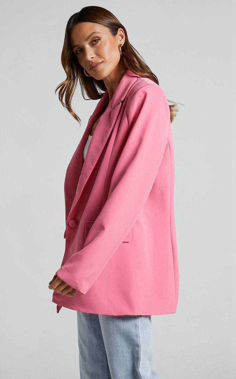 Showpo Sharmiel Blazer - Plunge Neck Oversized Longline Blazer Pink | QJGPAU681