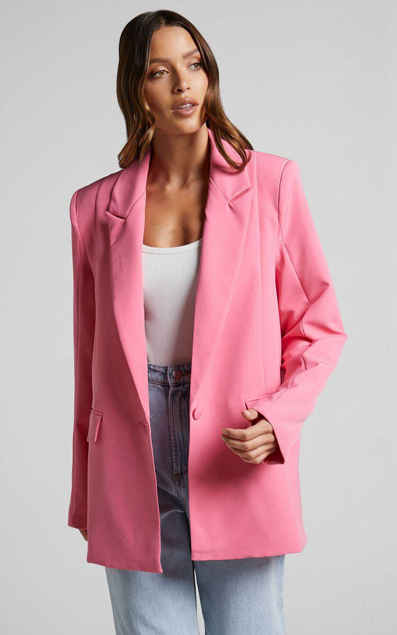 Showpo Sharmiel Blazer - Plunge Neck Oversized Longline Blazer Pink | QJGPAU681