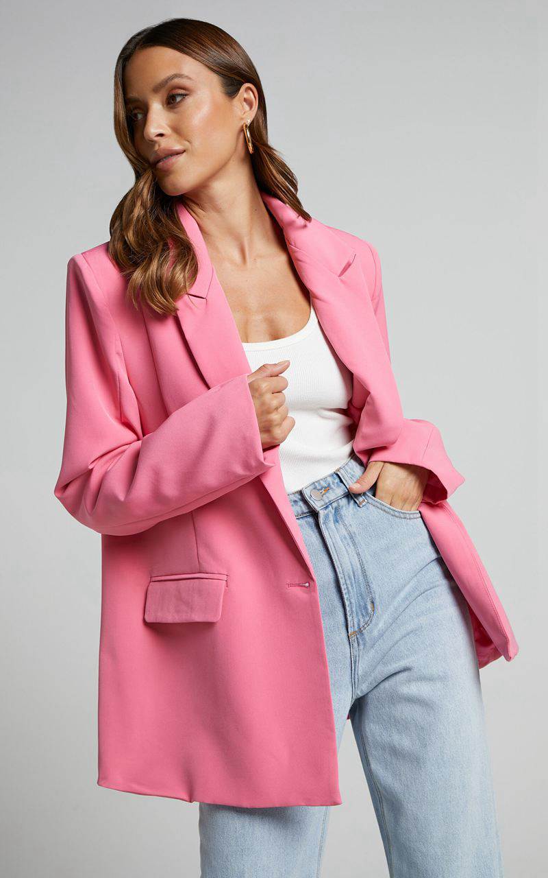 Showpo Sharmiel Blazer - Plunge Neck Oversized Longline Blazer Pink | QJGPAU681