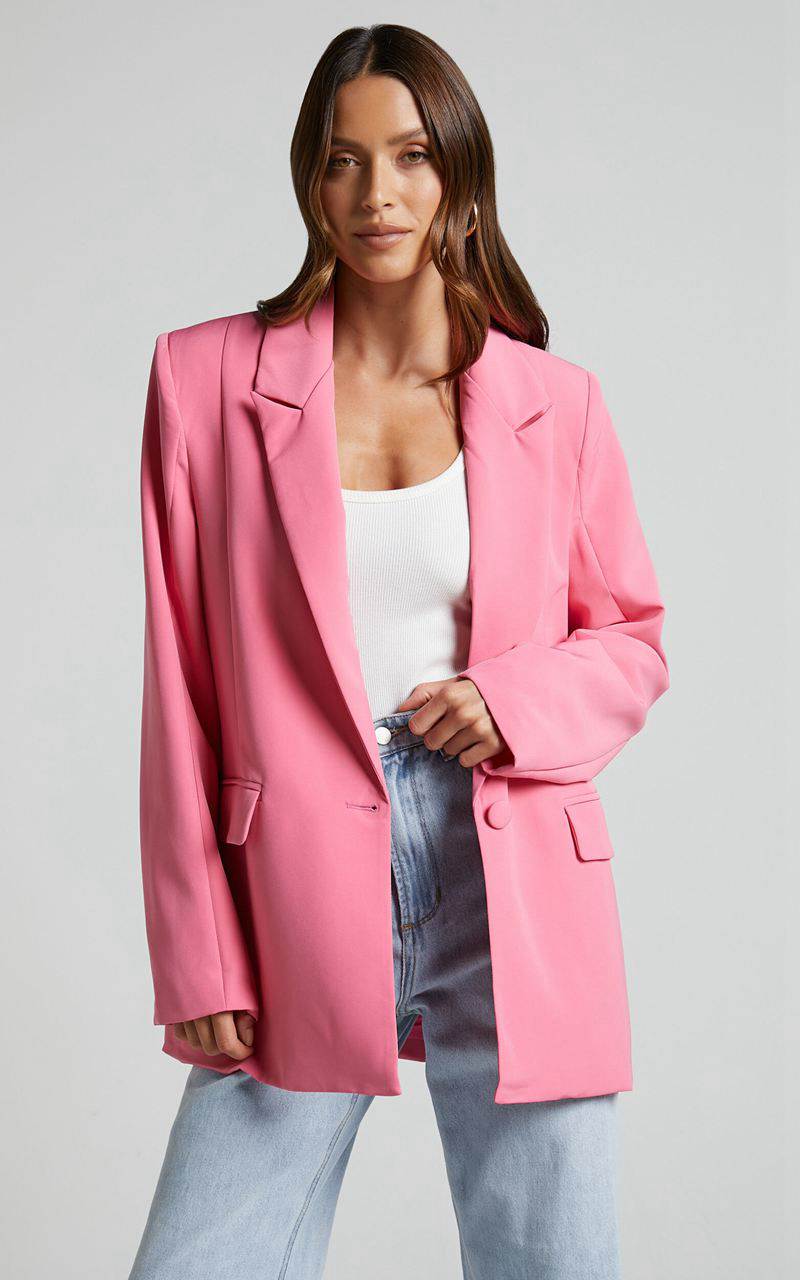 Showpo Sharmiel Blazer - Plunge Neck Oversized Longline Blazer Pink | QJGPAU681