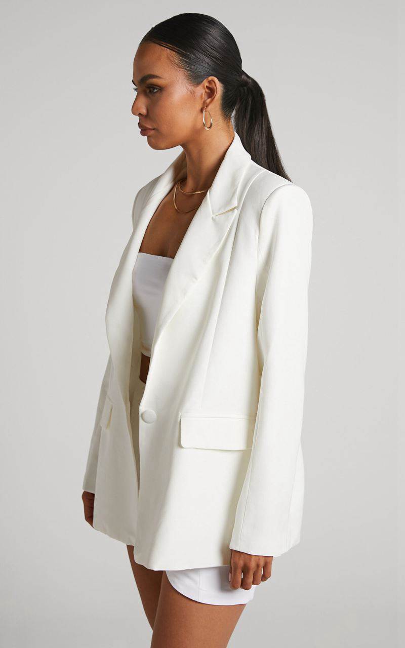 Showpo Sharmiel Blazer - Plunge Neck Oversized Longline Blazer Ivory | QVCMNL523