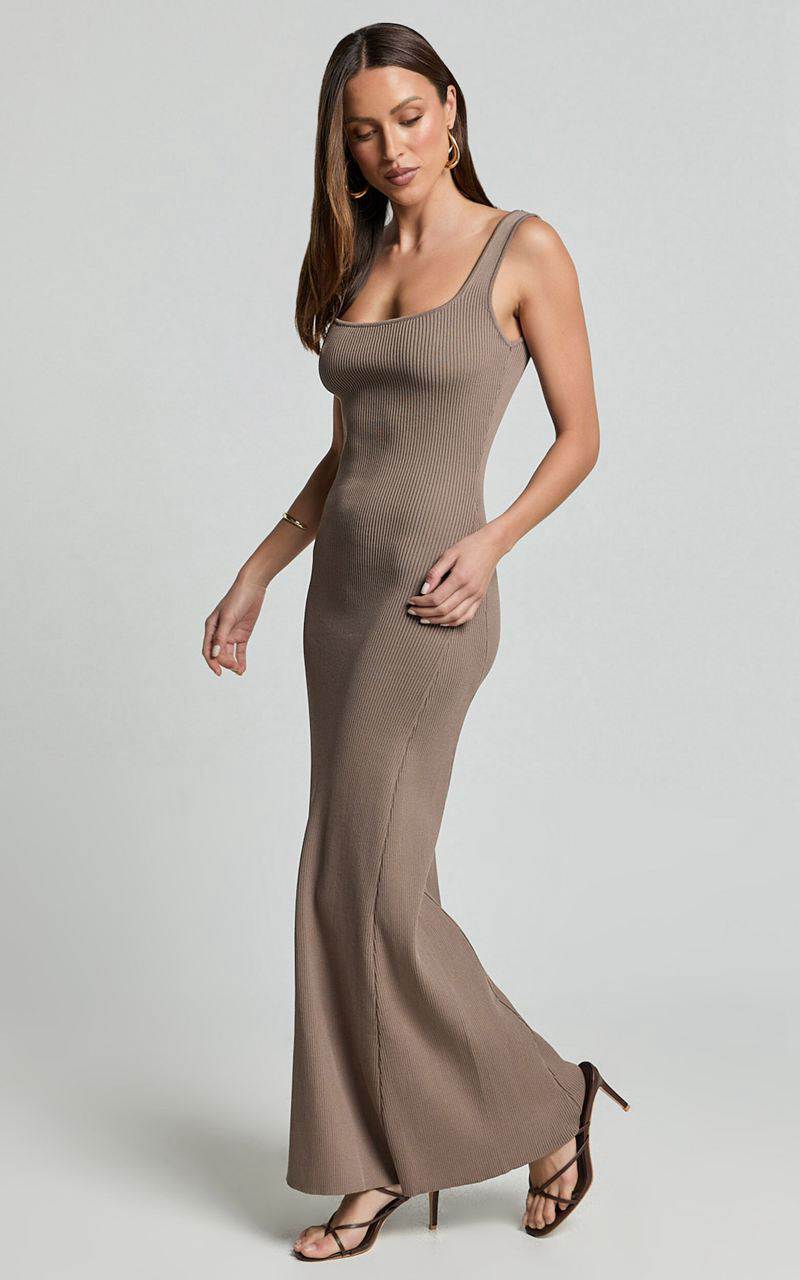 Showpo Shelley Maxi Dress - Knitted Scoop Neck Slip Dress Taupe | GQHZVX250