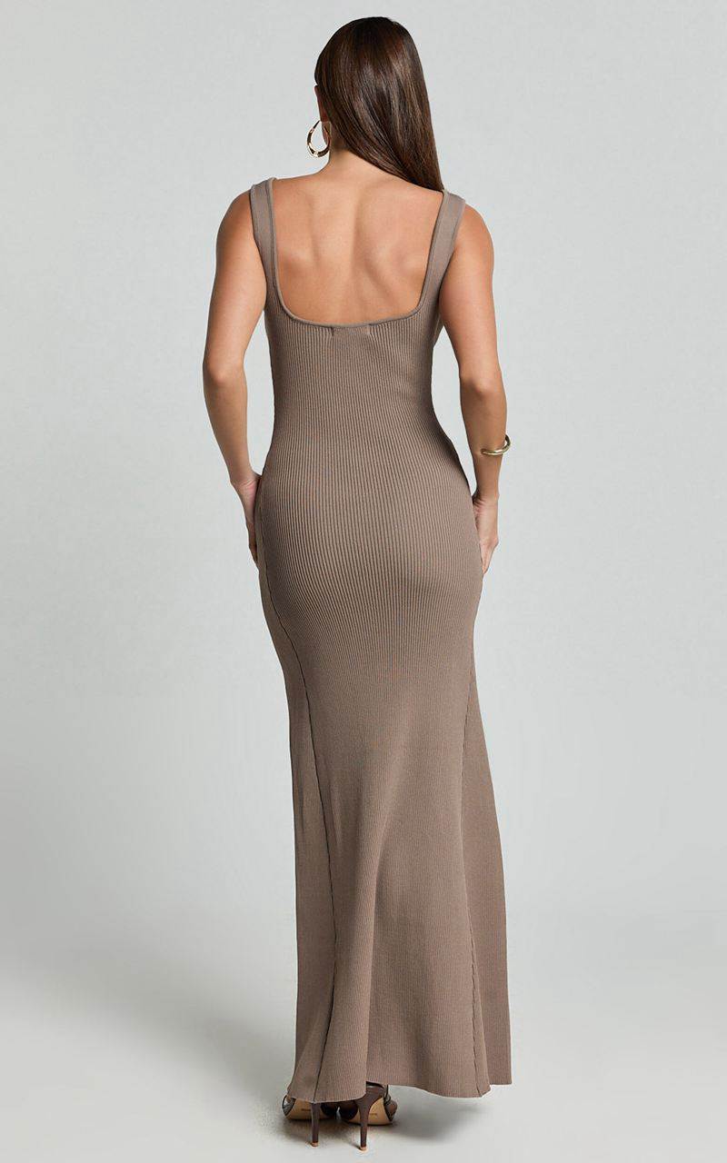 Showpo Shelley Maxi Dress - Knitted Scoop Neck Slip Dress Taupe | GQHZVX250