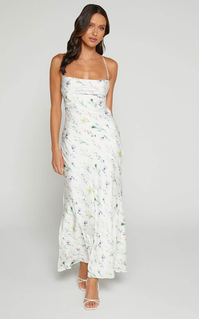 Showpo Shierina Midi Dress - Sweetheart Neck Line Sleeveless Dress White Floral | YRAXDW579