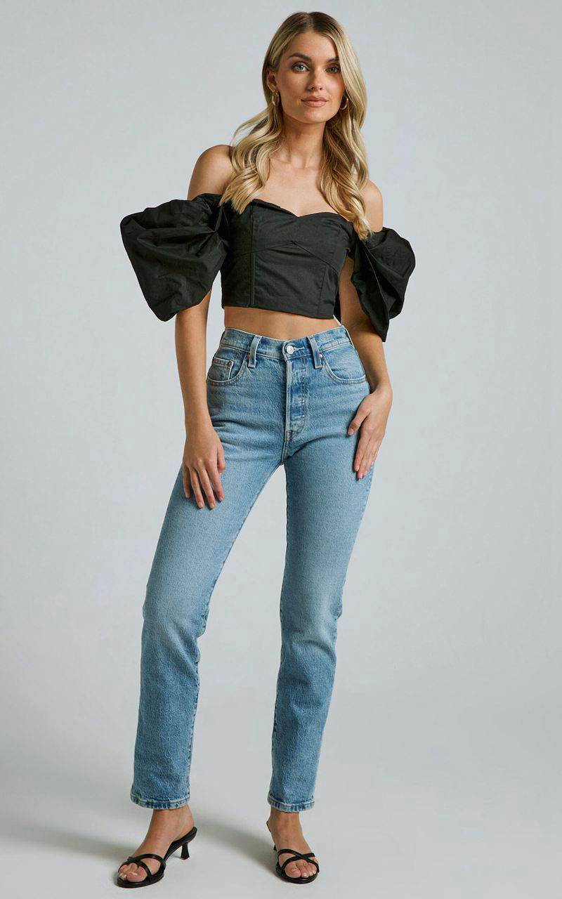 Showpo Shona Top - Off Shoulder Sweetheart Neck Puff Sleeve Black | VPAZEN237