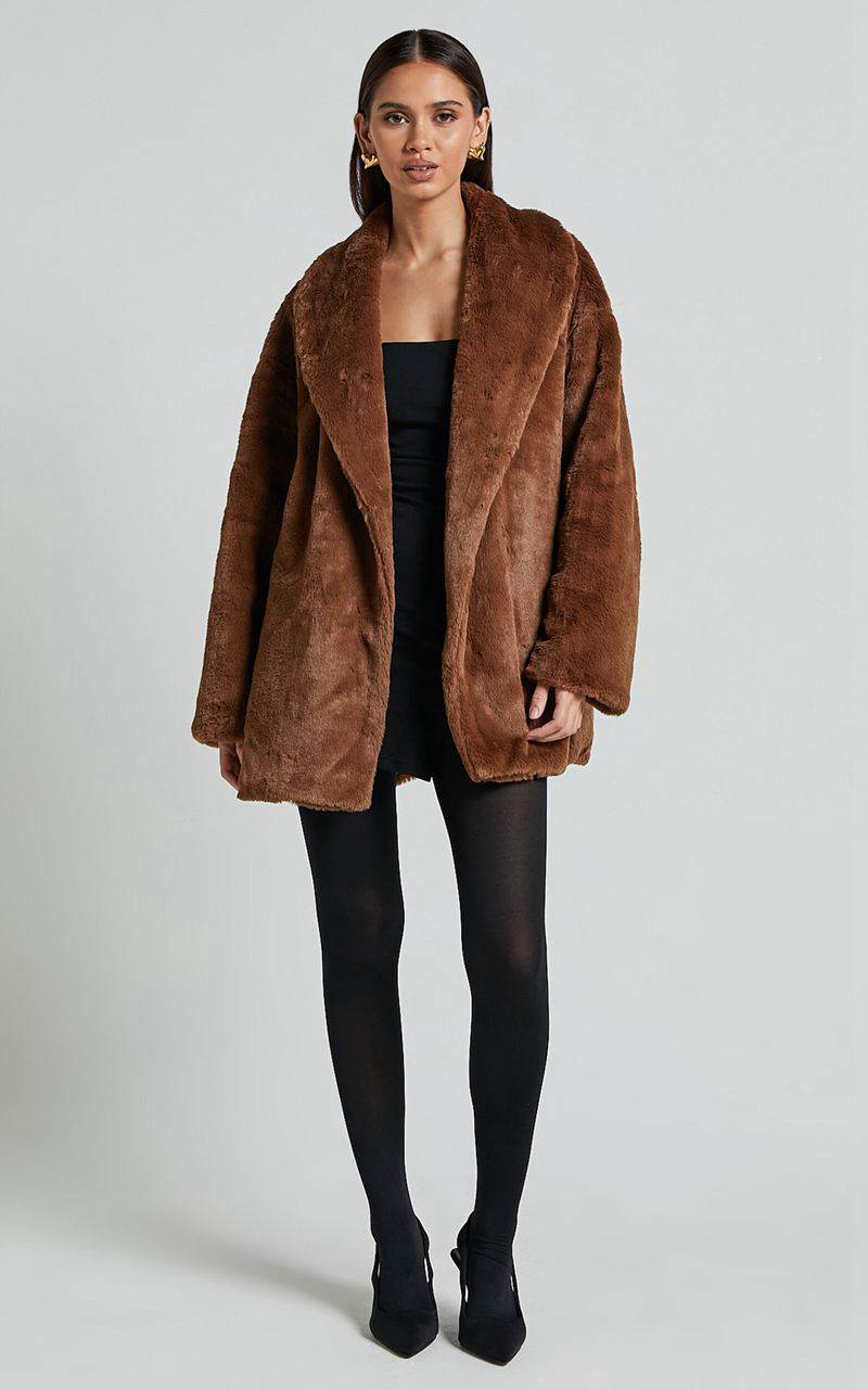 Showpo Sienna Coat - Faux Fur Coat Chocolate | KJYMGQ560