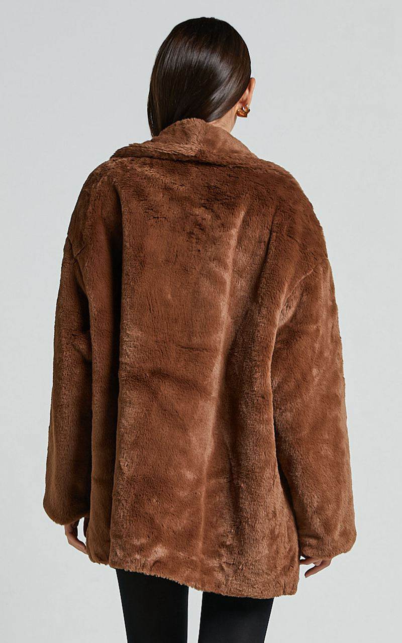 Showpo Sienna Coat - Faux Fur Coat Chocolate | KJYMGQ560