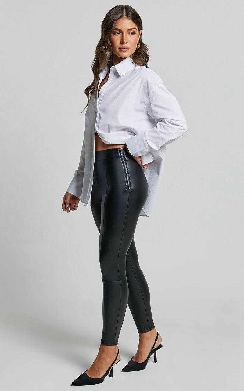 Showpo Sienna Pants - High Waisted Faux Leather Skinny Pants Black | PZAFNR507