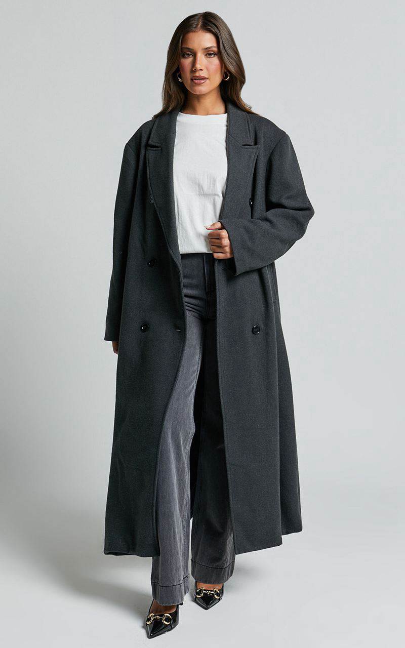 Showpo Silvena Coat - Oversized Longline Tailored Coat Slate Grey | EZXUWK628