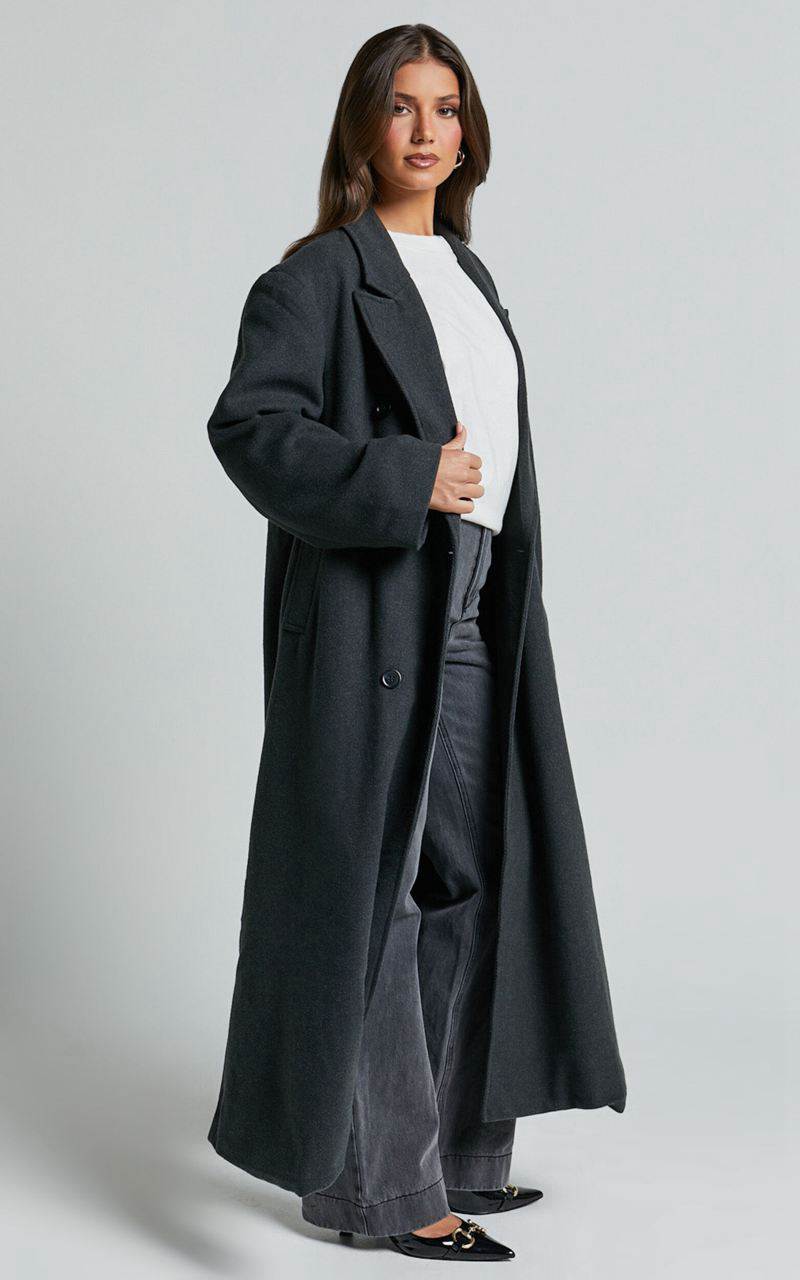 Showpo Silvena Coat - Oversized Longline Tailored Coat Slate Grey | EZXUWK628