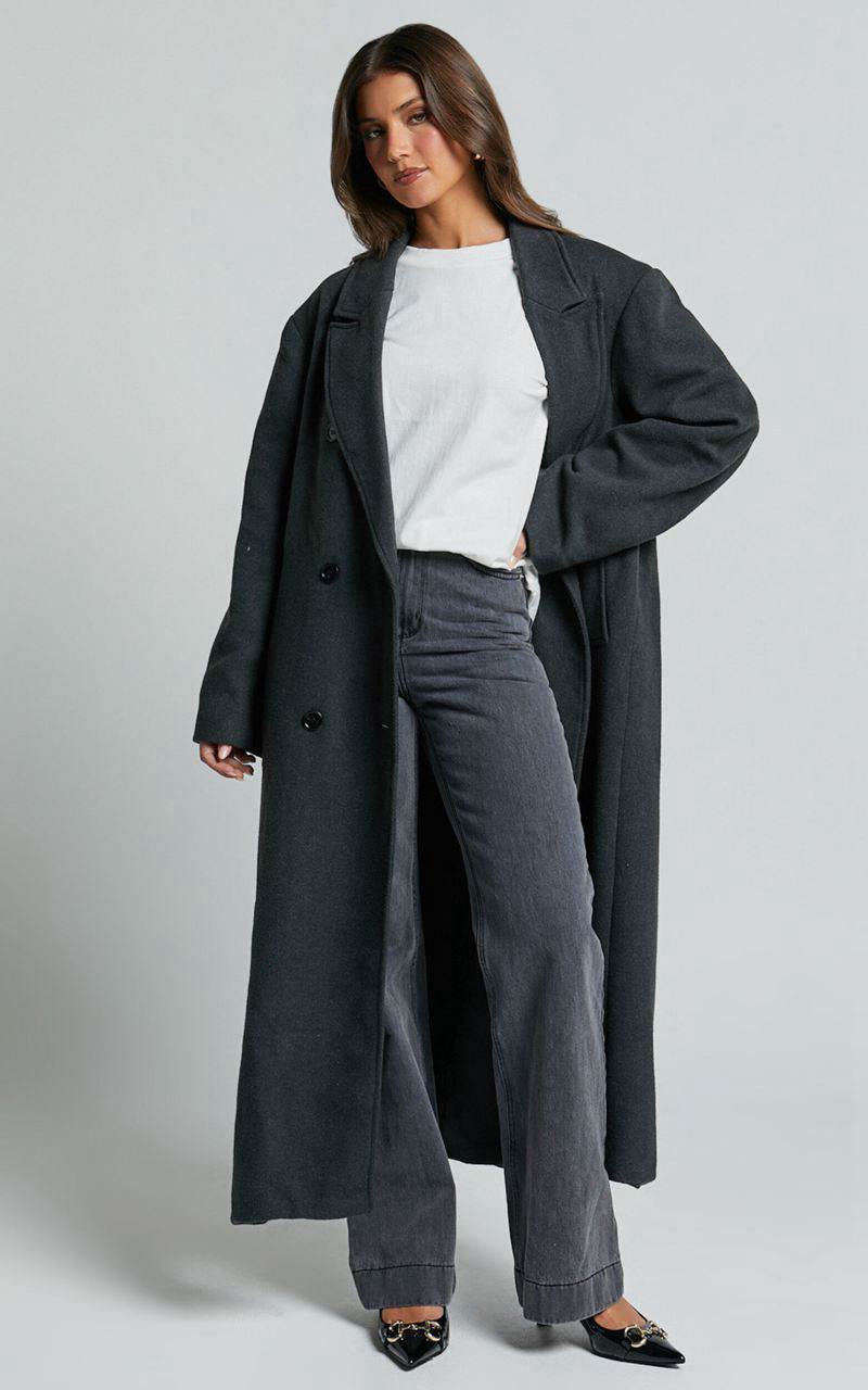 Showpo Silvena Coat - Oversized Longline Tailored Coat Slate Grey | EZXUWK628