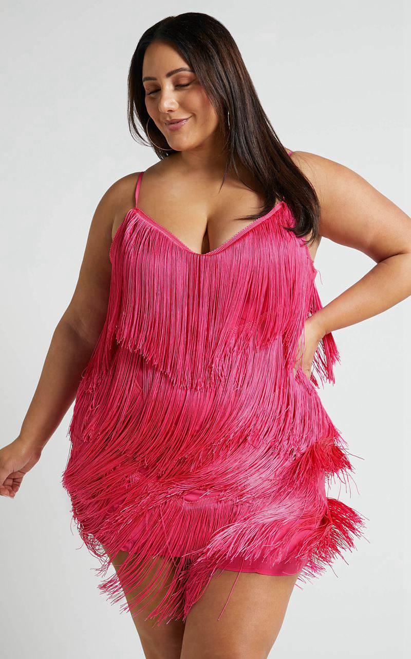 Showpo Siofra Mini Dress - Zig Zag Fringe Dress Hot Pink | NGBPEQ701