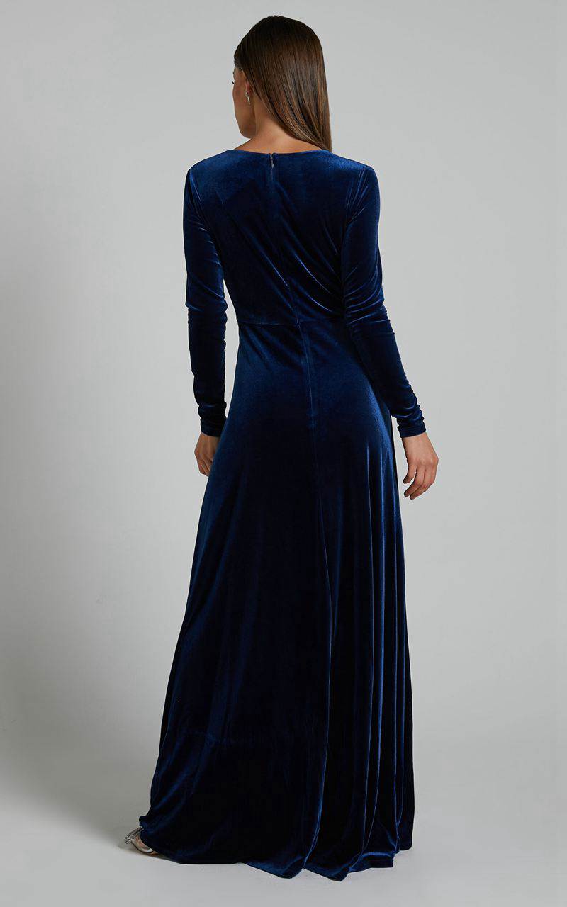 Showpo Sloane Maxi Dress - Long Sleeve Wrap Dress Navy | QVGIKE932