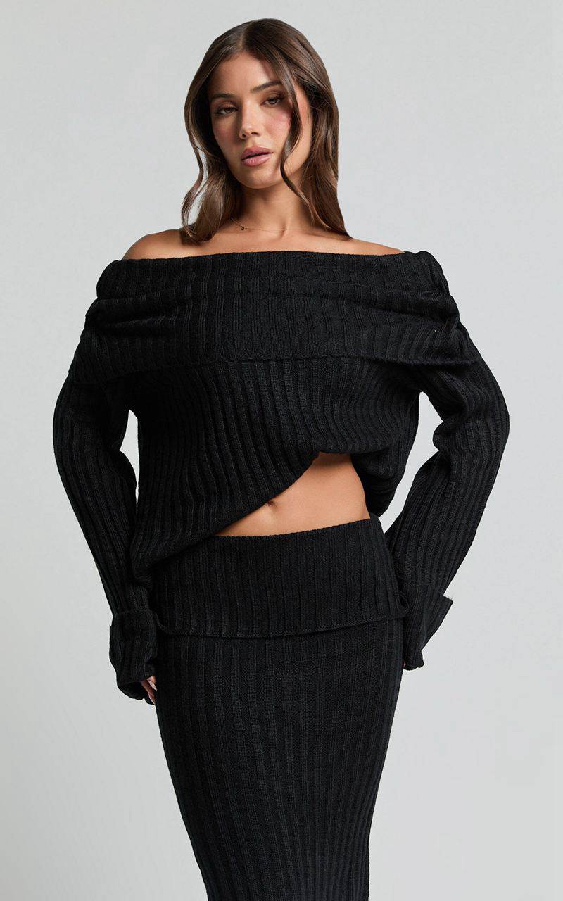 Showpo Sndys The Label - Brooks Off Shoulder Jumper Black | SYIFCO958