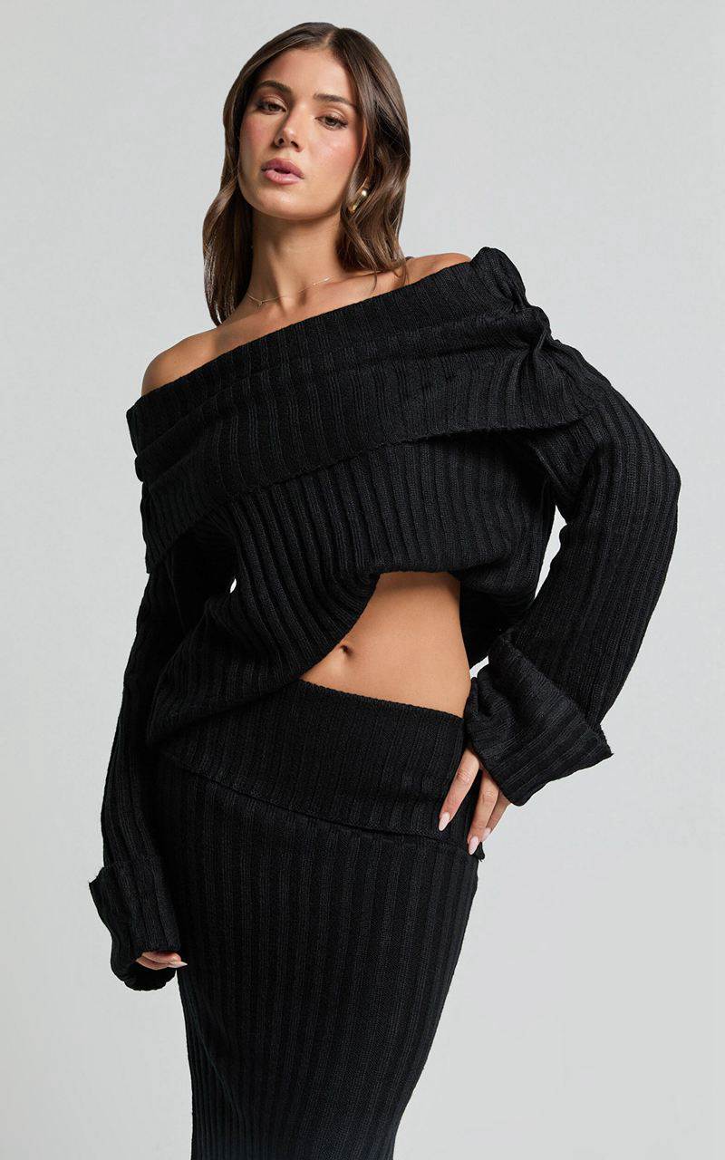 Showpo Sndys The Label - Brooks Off Shoulder Jumper Black | SYIFCO958