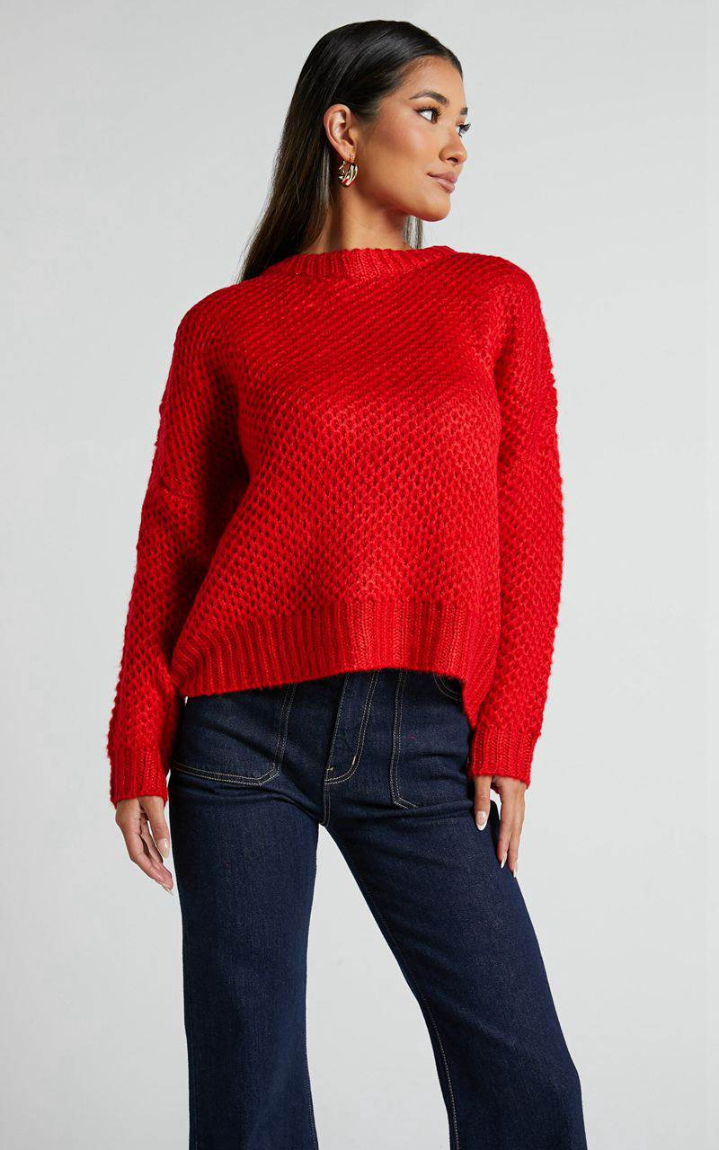 Showpo Snuggle Up Jumper - Knit Jumper Red | LHRJFN014