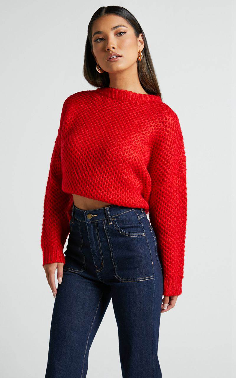 Showpo Snuggle Up Jumper - Knit Jumper Red | LHRJFN014