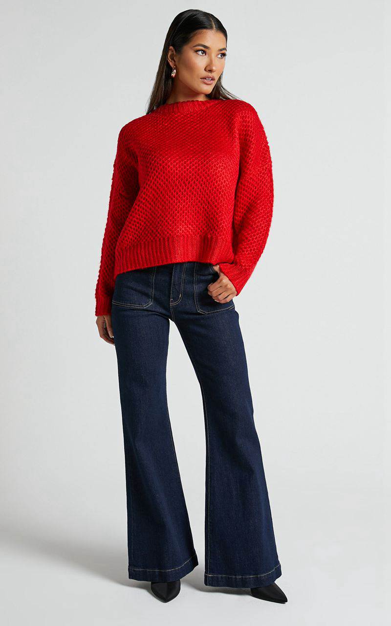 Showpo Snuggle Up Jumper - Knit Jumper Red | LHRJFN014