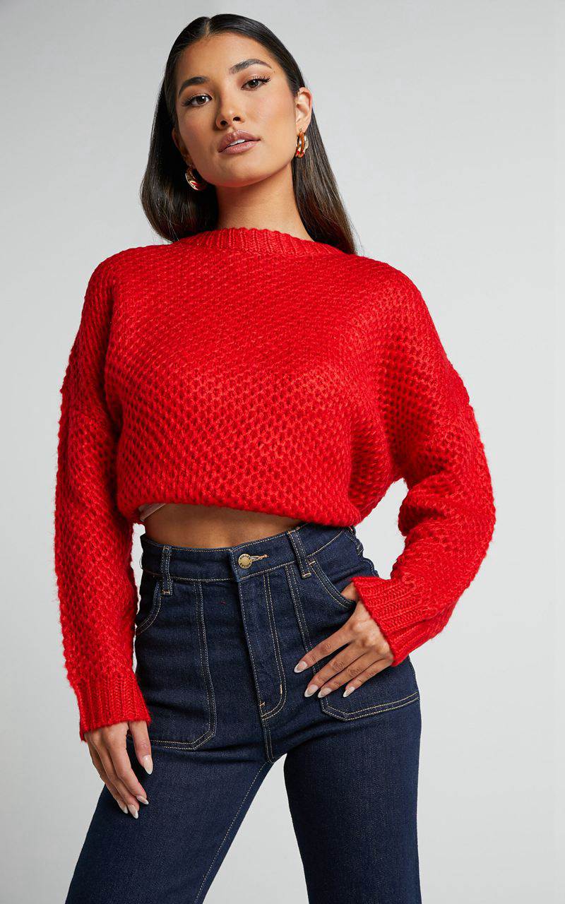 Showpo Snuggle Up Jumper - Knit Jumper Red | LHRJFN014