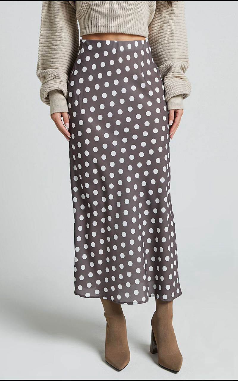 Showpo Sofia Midi Skirt - Bias Cut Satin Slip Skirt Chocolate Spot | KVYLFQ740