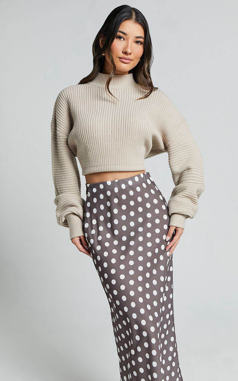 Showpo Sofia Midi Skirt - Bias Cut Satin Slip Skirt Chocolate Spot | KVYLFQ740